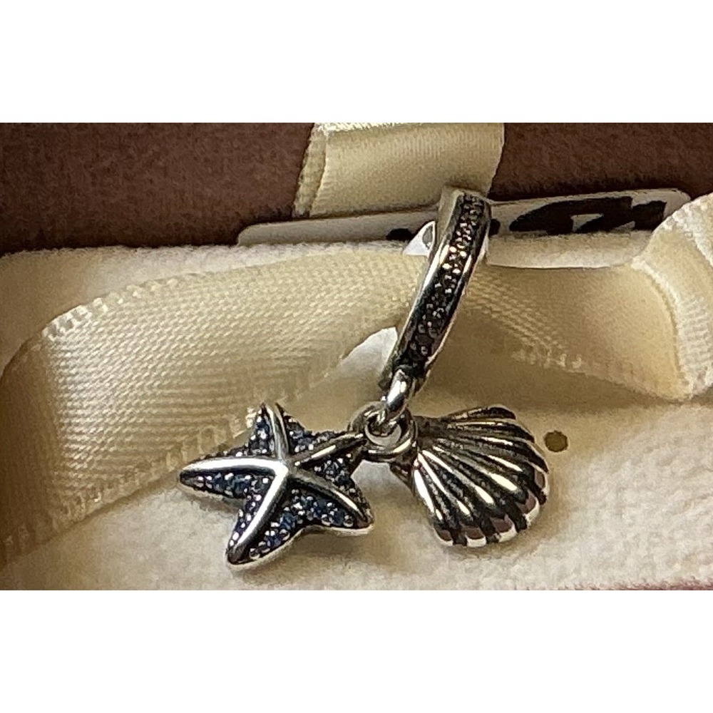 Pandora Blue Starfish & Seashell Dangle Charm S925 Sterling Silver